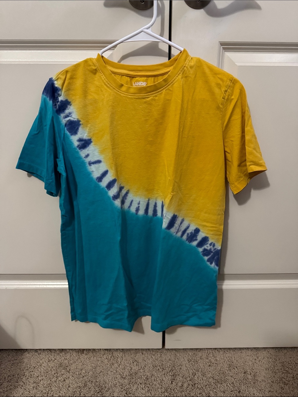 Lands' End Yellow, Teal & Navy Diagonal Tie-Dye Tee